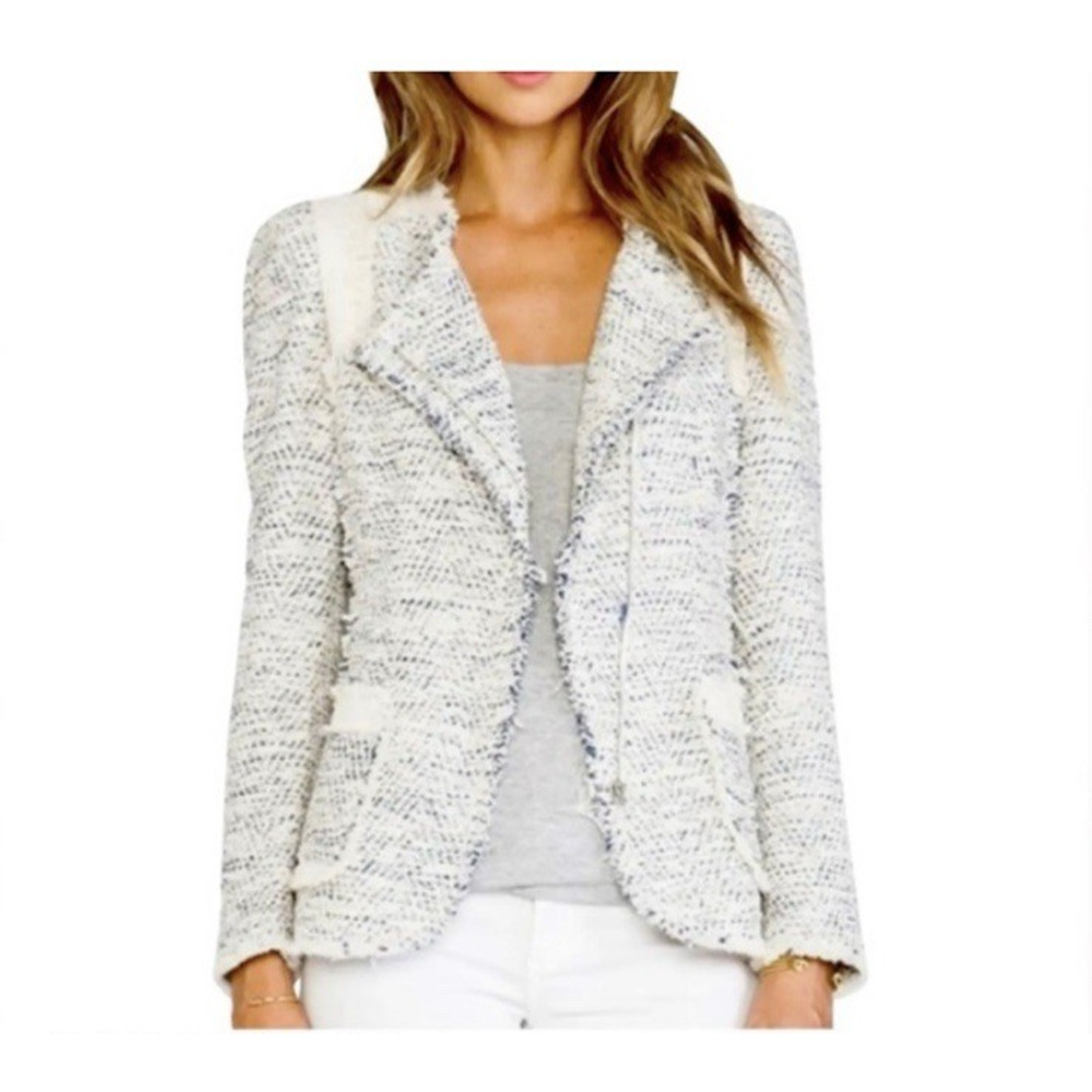 Rebecca Taylor Fringe Tweed Boucle Moto Blazer Jacket 2 Zip‎ Up Old Money